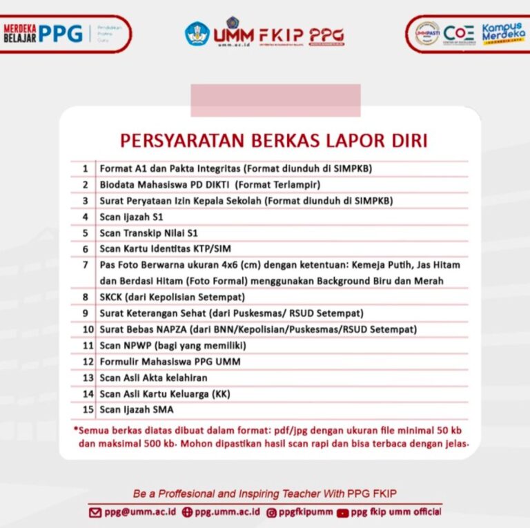 PEMANGGILAN CALON MAHASISWA PROGRAM PENDIDIKAN PROFESI GURU (PPG) DALAM JABATAN BAGI GURU MADRASAH MAPEL UMUM ANGKATAN I TAHUN ANGGARAN 2023 UNIVERSITAS MUHAMMADIYAH MALANG